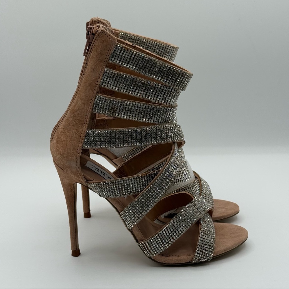 Steve Madden Malika Nude Rhinestone Strappy Heels Open Toe Sandals Size 6.5 US - Picture 2 of 12